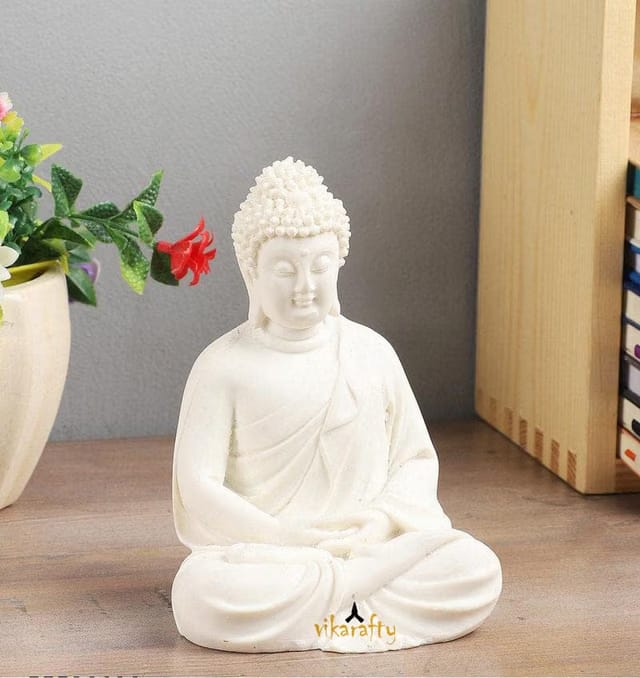 Kuduro Premium Rare Handcrafted Polymarble Meditation/Dhyan Buddha Statue Lord Figurine/Idol (White, 5.5-inch)