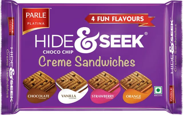 Parle Hide & Seek Choco Chip Creme Chocolate Sandwich Biscuits, 400 Gm Pouch