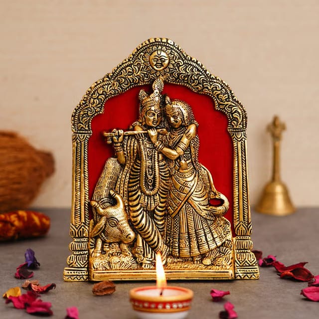 Webelkart Premium Metal Radha Krishna Idol Statue Wall Hanging for Home and Office Decor