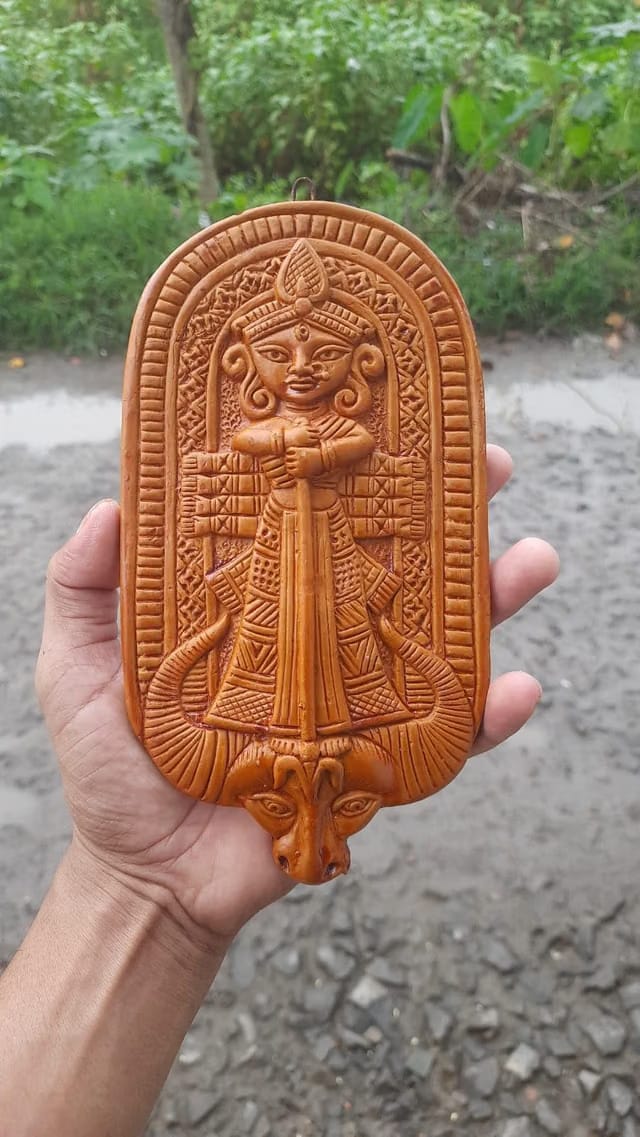 Handicraft's Terracotta Maa Mahisasur Mardini Wall Hanging Showpiece for Home Decor