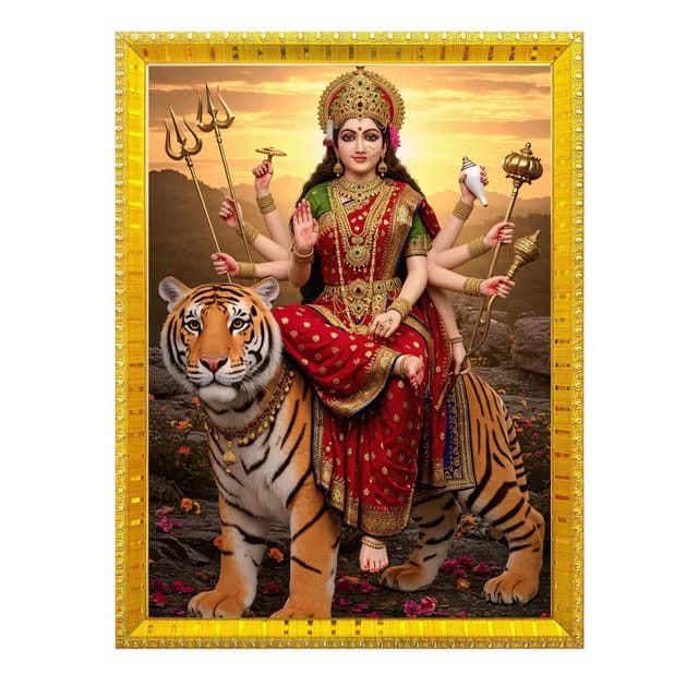 Durga Mata Spiritual Photo Frame – Navratri Maa Durga Wall Painting