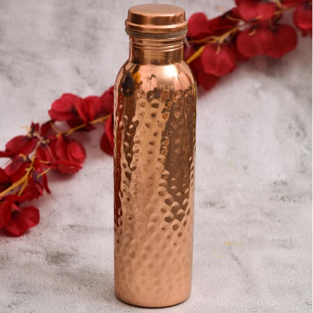Pure Copper Water Bottle with Hammered Shine Finish Design, Advanced Leak Protection