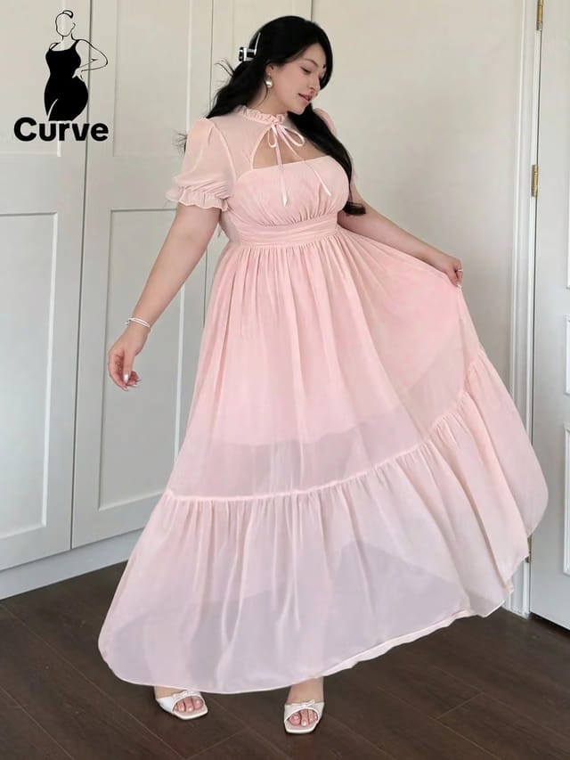 Women's Plus Size Tie Up A-Line Dress