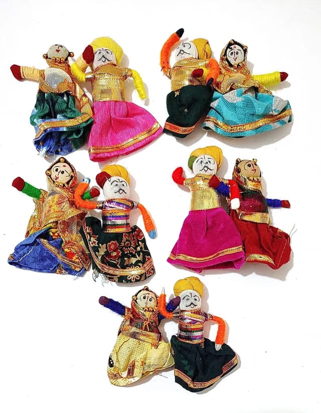 Rajasthani Puppet Couple Dolls Kathputli Traditionally Handcrafted for Wedding Event Decorations & Craft Work - 5 Pair