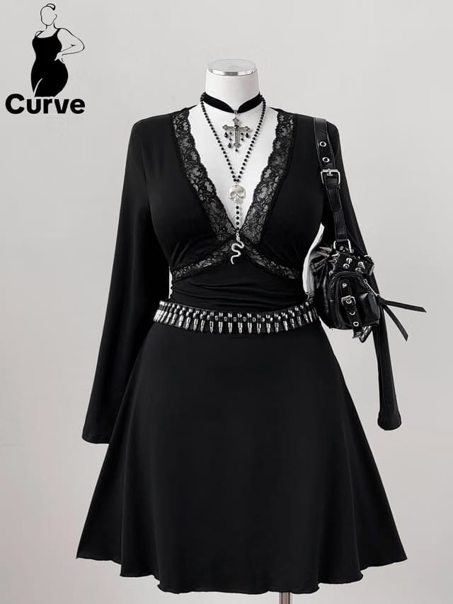 Women's Plus Size Lace-trimmed A-Line Dress