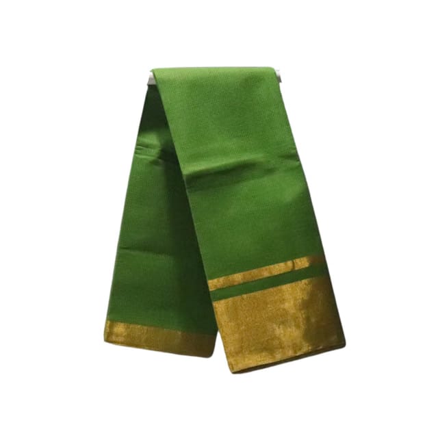 Venkatagiri Pure Cotton Saree in Teal Green Checkered Pattern with Gold Zari Kaddi Border (Without Blouse Piece)