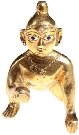Handcrafted Pure Brass Idol/Petal Murti of Laddu Gopal Ji, Bal Gopal Ji, Thakur Ji or Sitting Krishna Ji Statue in (4)