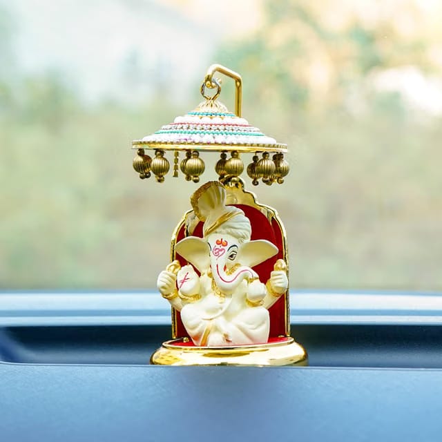 Ganesh Idol for Car Dashboard with Umbrella