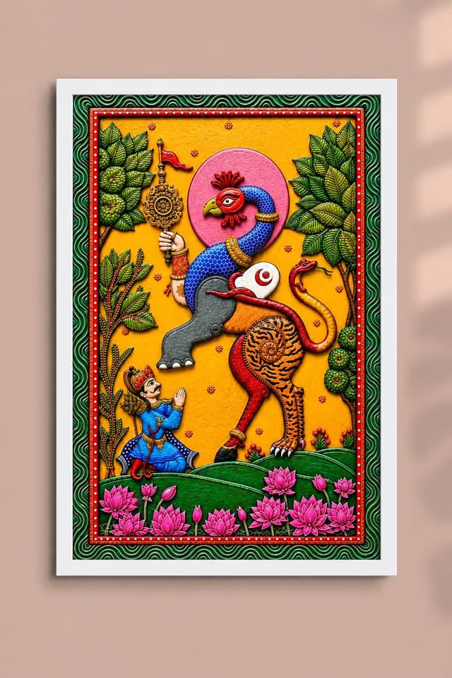Traditional Indian Pattachitra Art Framed Wall Painting, A4 Size
