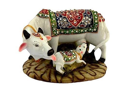Decorative Cow and Calf Statue for Pooja