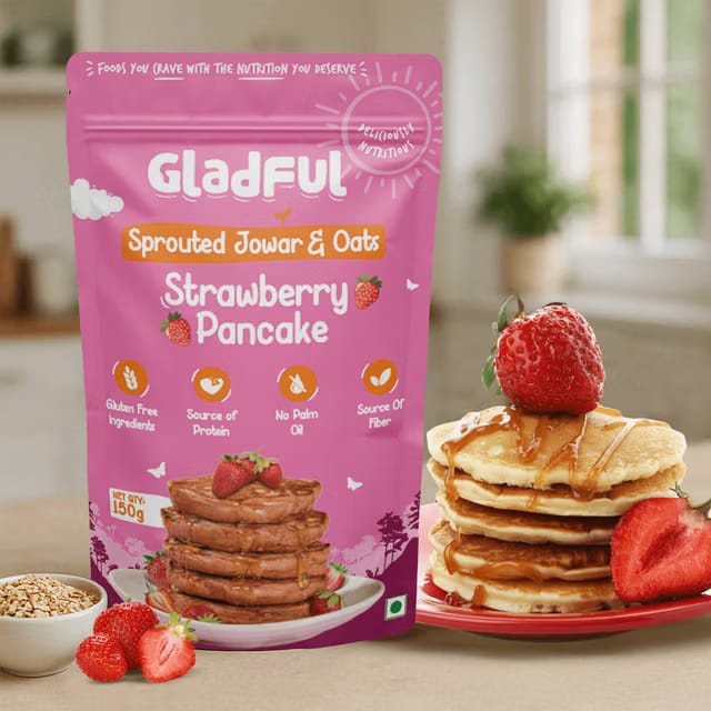 Gladful Strawberry Pancake with Sprouted Jowar & Oats