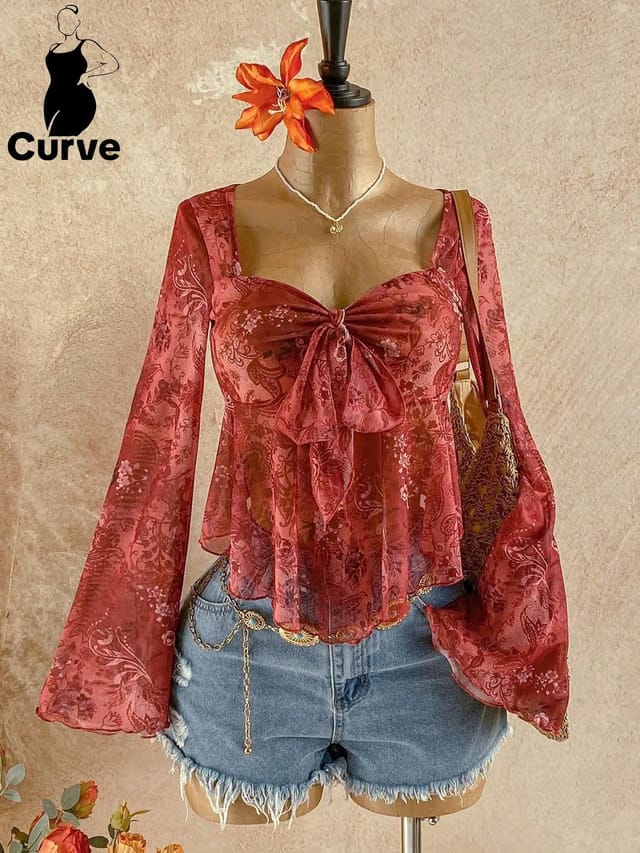 Women's Plus Size Tie Up Top