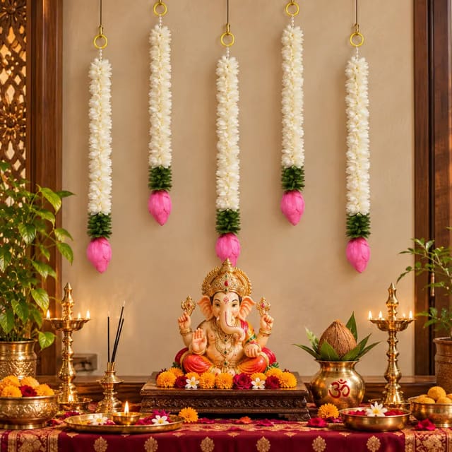 5 Pcs Lotus Hangings for Decoration Wall Door Mandir Pooja Room Office Stage Backdrop Decorative Items