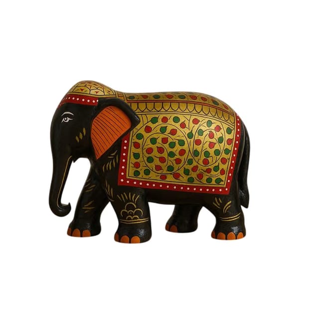 Ridhi Sidhi Enterprises Hand Painted Wooden Elephant Figurine, Decorative Home Decor Statue