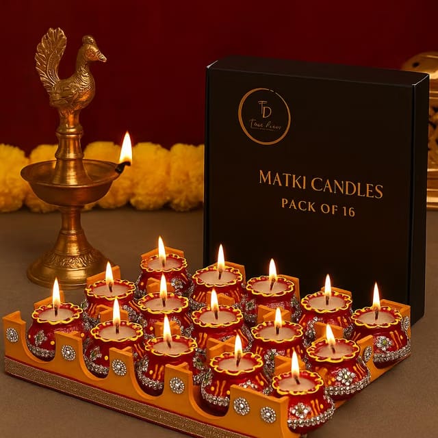 True Decor Handmade Clay Wax Filled Matki Diya for Diwali Decoration Items for Home
