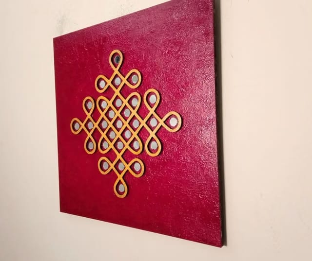 Wall Decor Traditional kolam for living room, Pooja - with mirror work ; Muggu wall Decor art