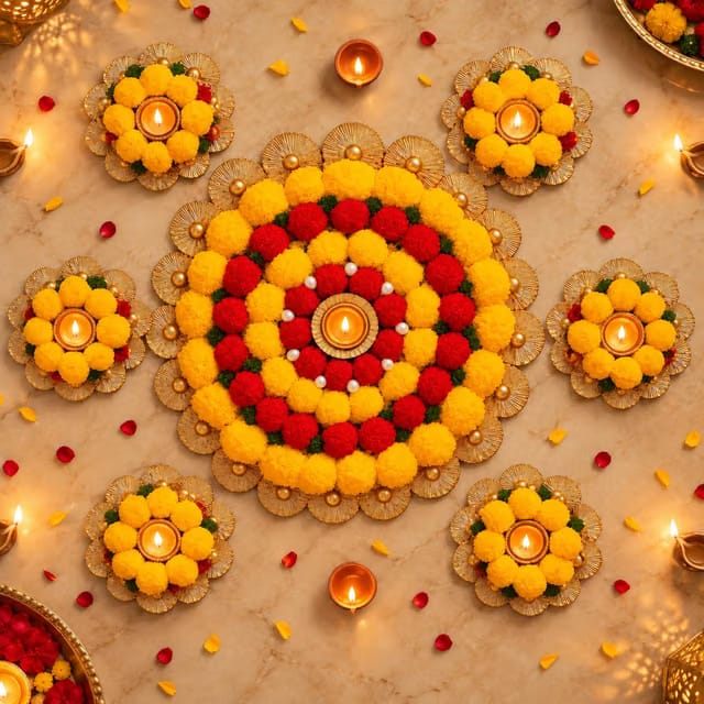 Flower Rangoli Set – Diwali Rangoli Decoration for Home|Rangoli Diya Decoration|Floor Decoration Items|Decor Items