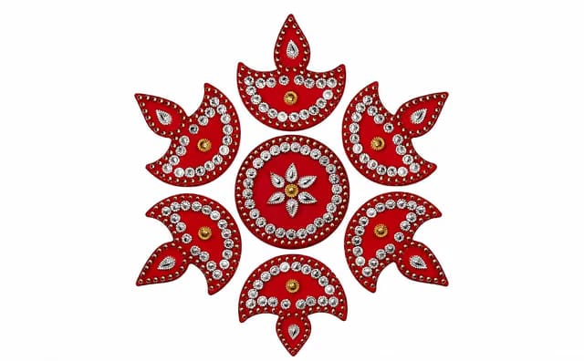059 RED Designer Handcrafted Decorative Diwali Rearrangable Acrylic Kundan Rangoli for Floor Set of