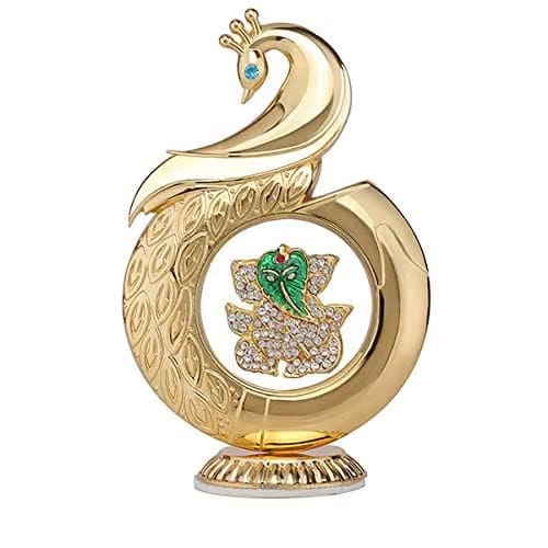 Starvis Gold Plated Brass Peacock Shape Ganesh Car Dashboard God Hindu Religious Showpiece/Idol (16 cm)