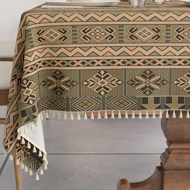 Dining Table Cloth 4 Seater, Cotton Table Cover with Tassel