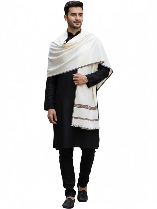 KAVIM Men Solid Kullu Border Shawl