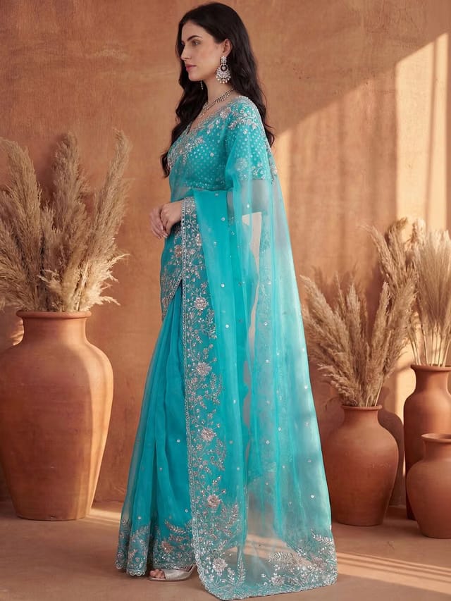 Embroidered Organza Saree