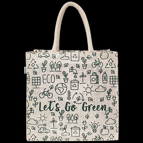 Lunch Bag/Gift Bag - Jute, Brown, Printed, With Padded Handles, 1 pc