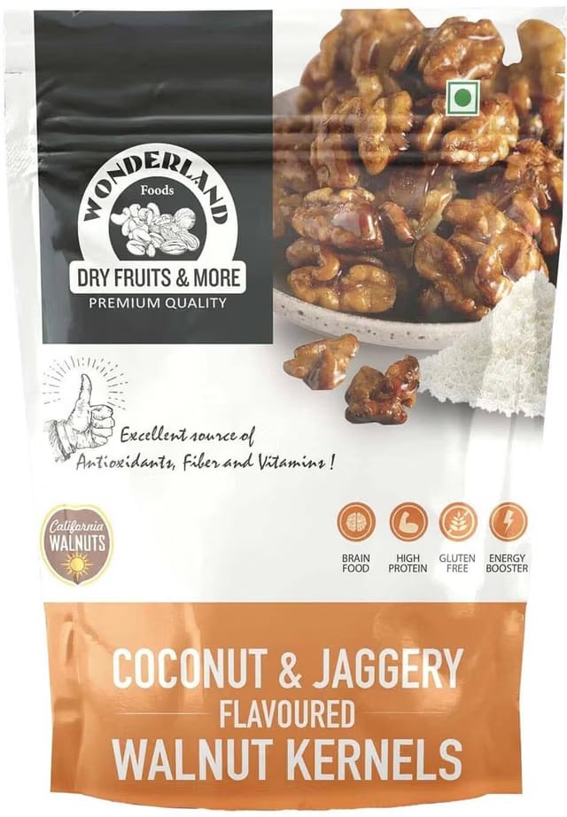 WONDERLAND Foods California Walnut Kernels - Jaggery & Coconut Flavoured (Akhrot Giri) Walnuts