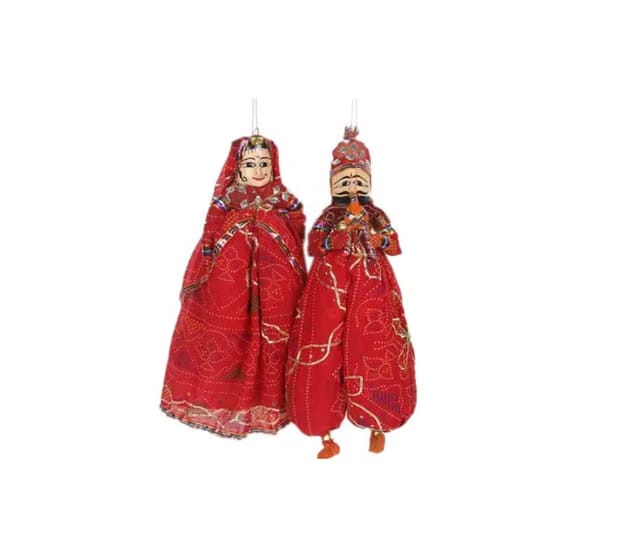 Traditional Handcrafted Rajasthani Wood Folk aka Kathputli aka Rajasthani Dolls Art, Handmade Puppet Pair