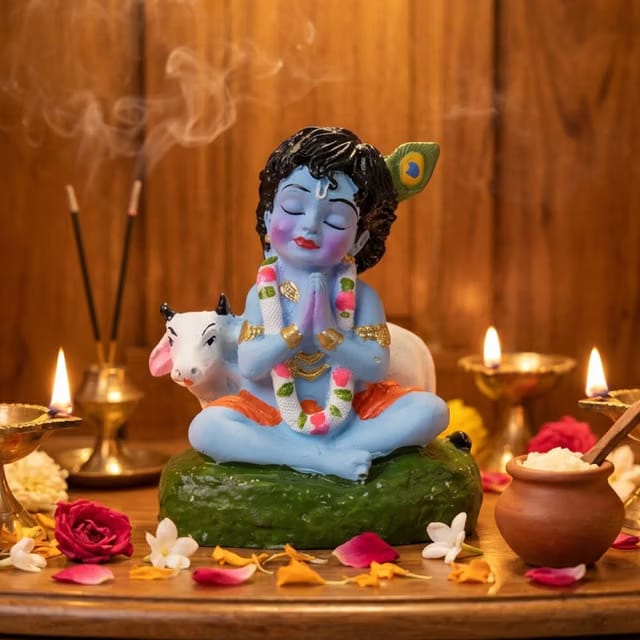 Bal Krishna Showpiece (2.4" x 3", Blue)