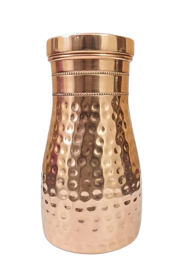 bottle,Copper Bedroom Water Bottle with Inbuilt Glass, Hammered Shine Design, Drinkware and Storage Purpose