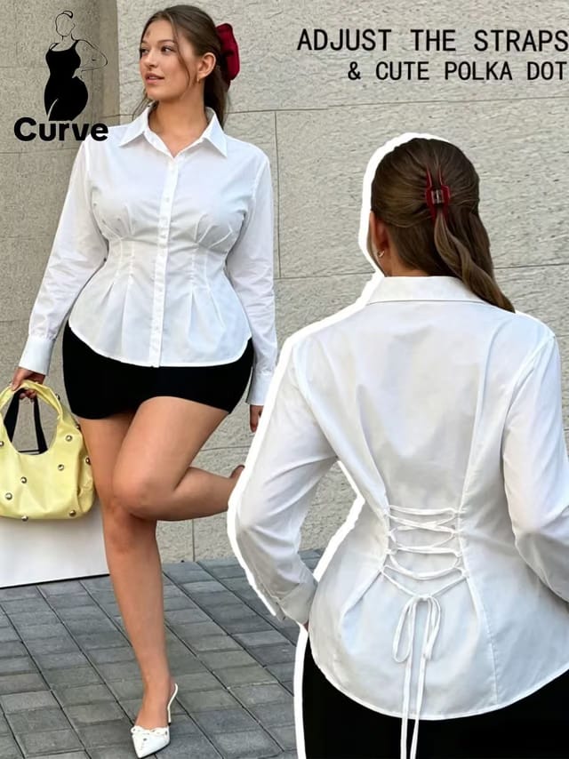 Women's Plus Size Belted Placket Blouse