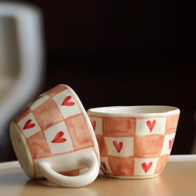 EARTHYSTONE Ceramic Handpainted Heart Mug, Coffee Cup, Tea Cup