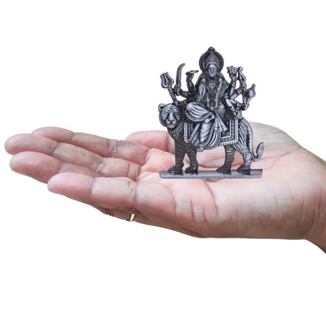 anciently Maa Durga Idol for Dashboard, Metal, 1 Piece (Silver Colour)