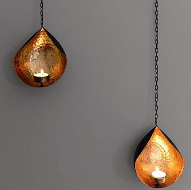 Collectible India Set of 2 Metal Wall Sconces Tealight Candle Holders -Diwali Decorations Items for Home Decor and