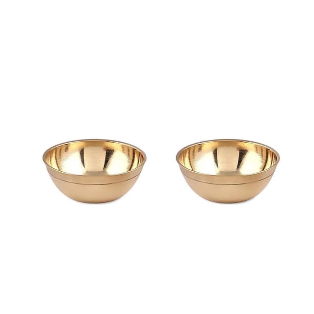 Storelix Solid Brass Puja Katori Decorative Bowl Small Set of 2 - Brass Tilak Bowl for Puja Disposable - Bhog Katori