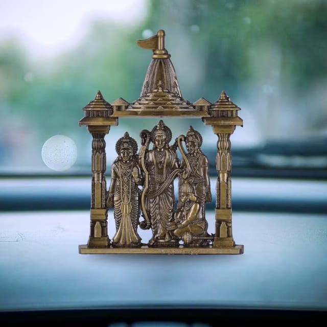 BUC Sri Ram Mandir Ram Sita Lakshman Hanuman Idol for Car Dashboard – Brass Finish Ram Darbar Murti Spiritual Decor for