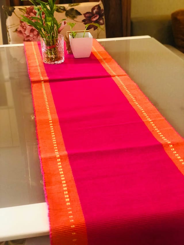 RANGBHAR 6 Seater Dinning Table Runner, Ribbed Cotton Rectangular Shape Runner, 12 X 72 Inches
