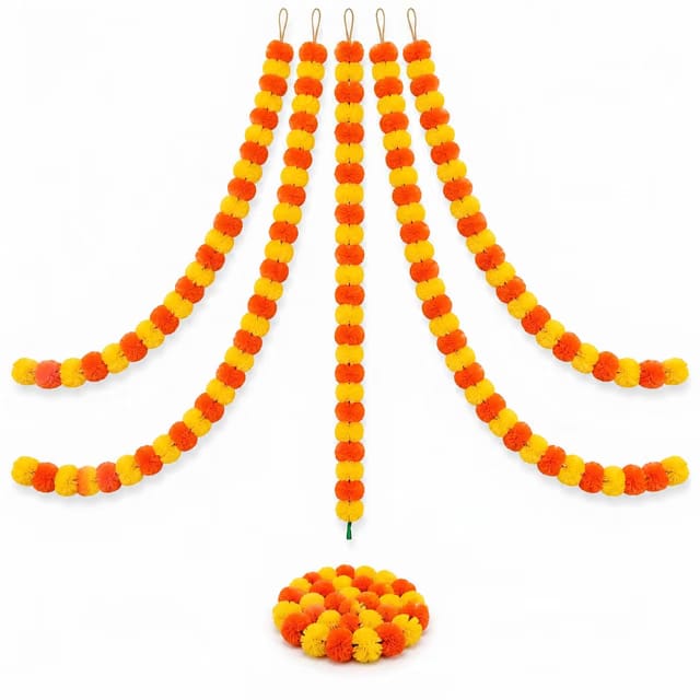 Five Seasons Artificial Marigold Fluffy Flowers Garlands for Festive Pooja Wedding Housewarming Diwali Decorations