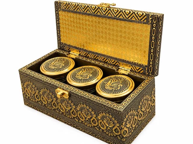 Tirth Store Multipurpose Wooden Dry Fruit Box With 3 Glass Jar Set Gift Hamper