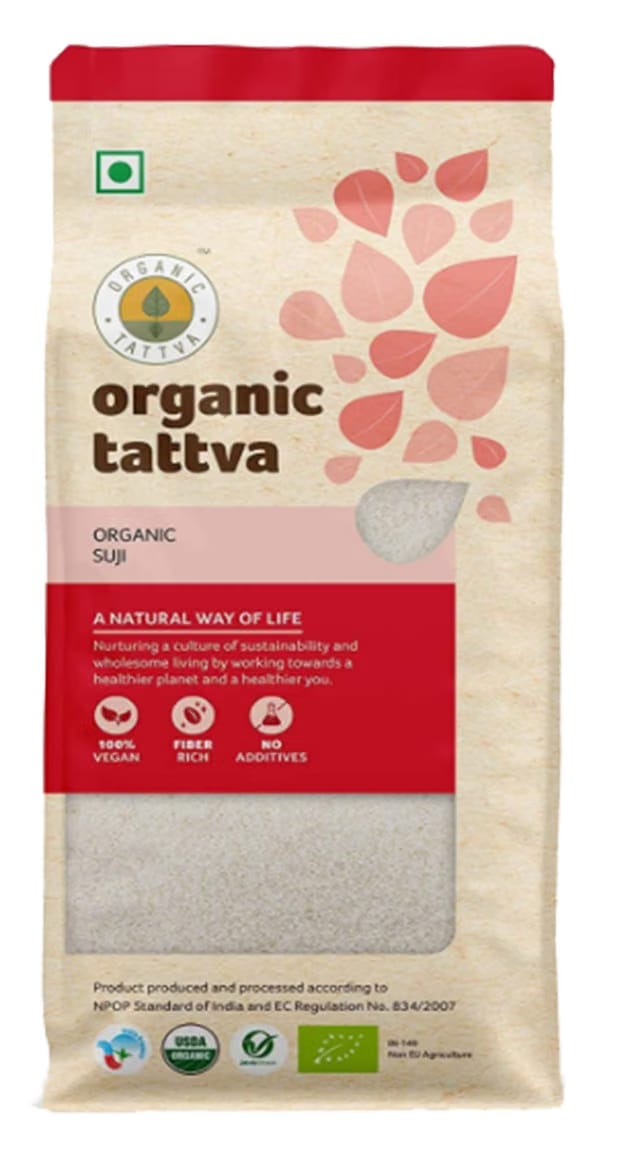 Organic Tattva, Organic Fiber Rich Whole Suji/Sooji Rava, 500 Gram