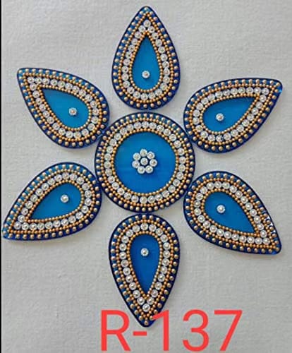 Rangoli_137 Designer Acrylic Rangoli Flower Shape Handcrafted Decorative Diwali Rearrangable Kundan Rangoli for Floor