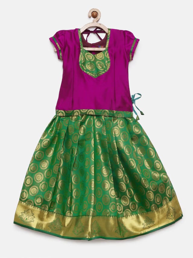 Green & Violet Ready to Wear Pattu Pavadai