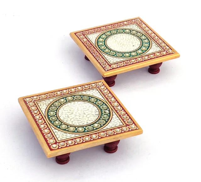 Floral Art Design Marble Pooja Chowki for God