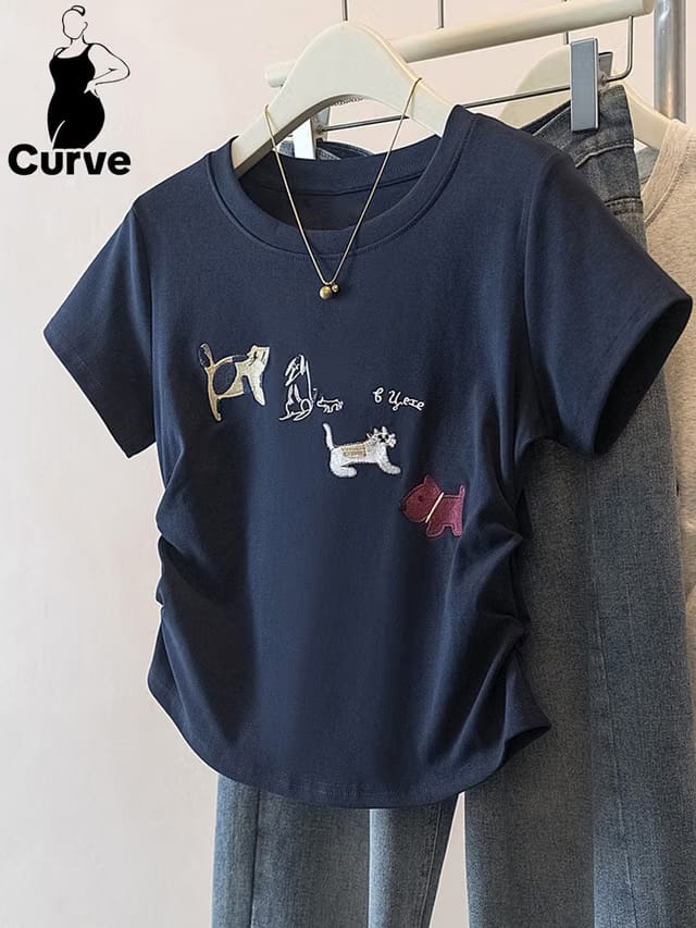 Women's Plus Size Embroidered Pullover T-Shirt