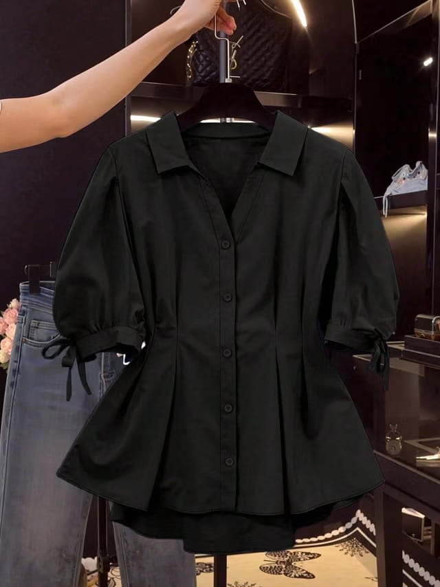Women's Plus Size Bow Placket Blouse