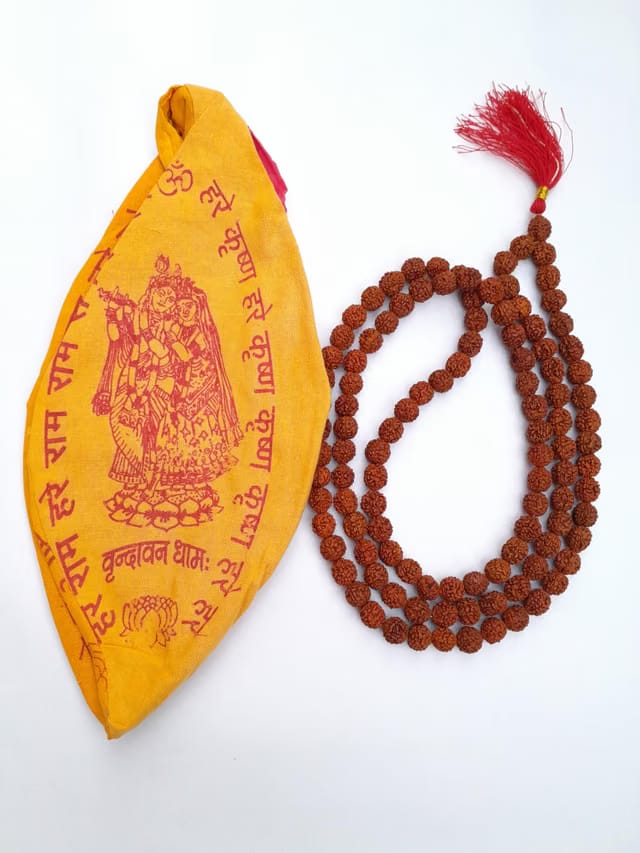 9Mm 5 Mukhi Rudraksha Jaap Mala for Pooja (Astrology) (108+1 Beads) with Gomukhi Jap Bag, 100% Pure & Authentic Mala