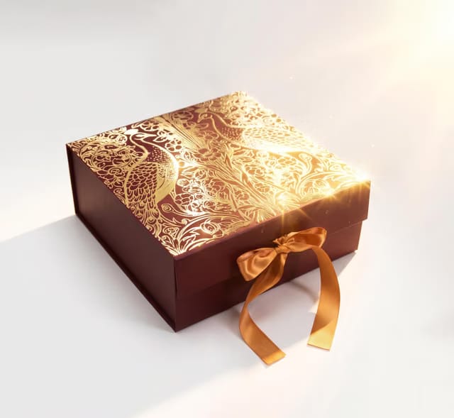 RBS® - MEDIUM Maroon Empty Gift Box 26x26x10cm Decorative Floral Gift Packaging Box (1 Pack) for Hampers, Diwali