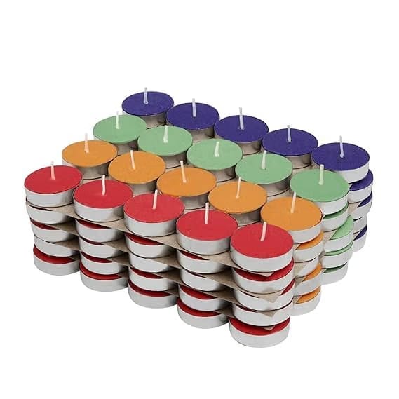 MAKE A WISH Multicolored I tealight Branded Diwali Diya Colored Wax Tealight Candles (Set of 50