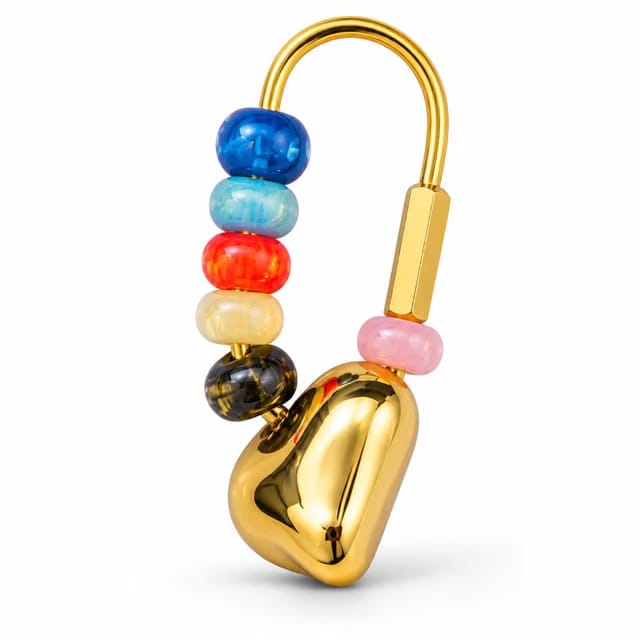Multicolor Beaded Brass Screw Lock Bag Charm for Women & Girls - Heart Pendant Keychain & Handbag Accessory for Totes